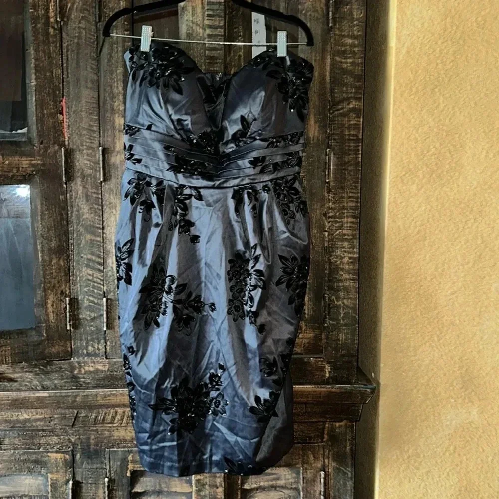 Snap Gray w/ black velvety & silver sparkle Strapless dress 22W EUC w/
Pockets! - Picture 1 of 5